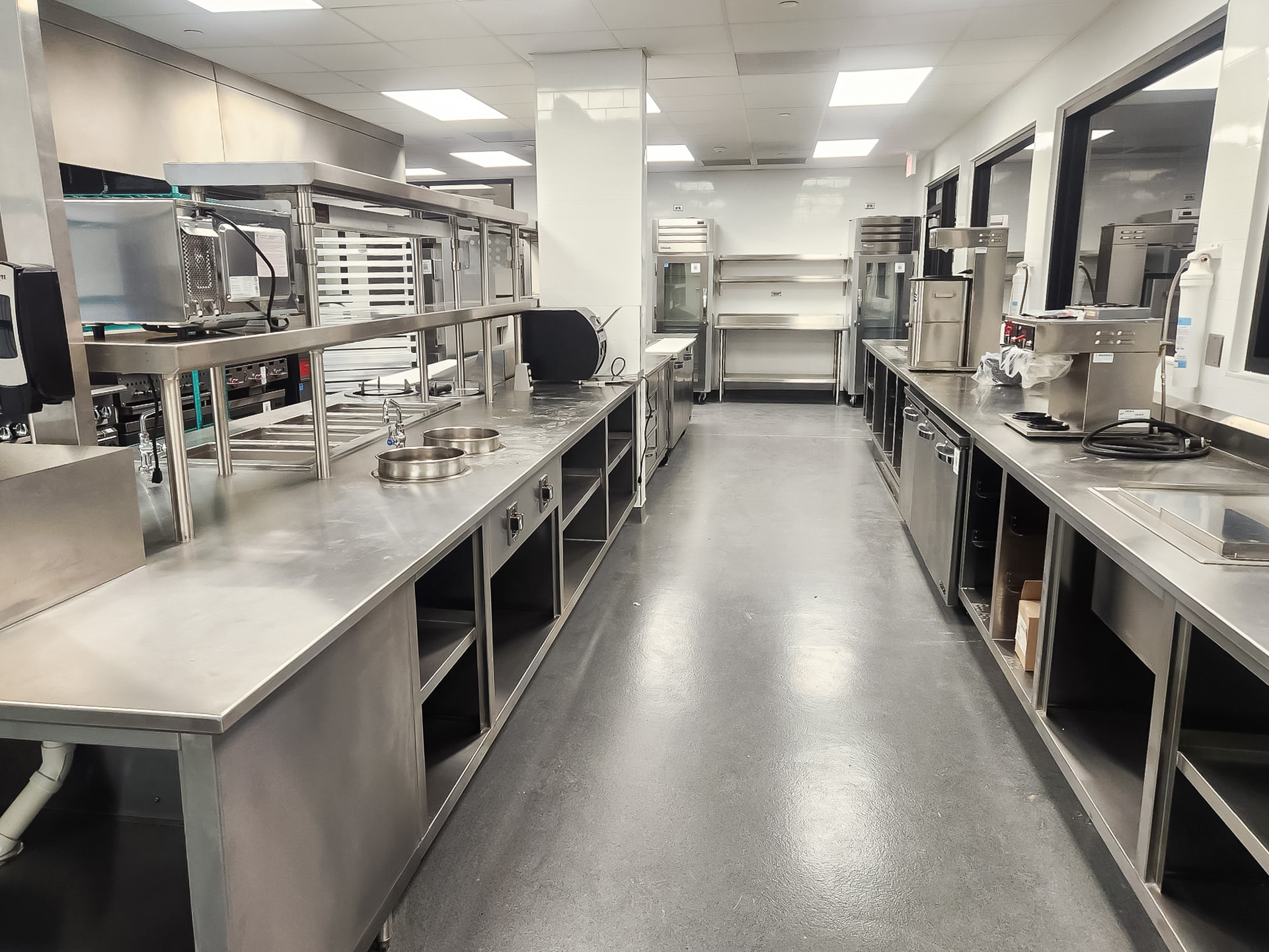 Commercial Kitchen with Stainless Steel Equipment